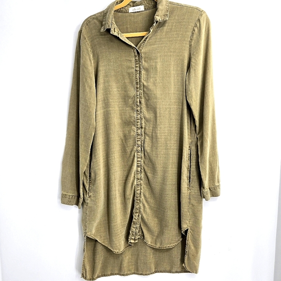 Bella Dahl Moss Green Long Sleeve Shirt Dress - Picture 1 of 13